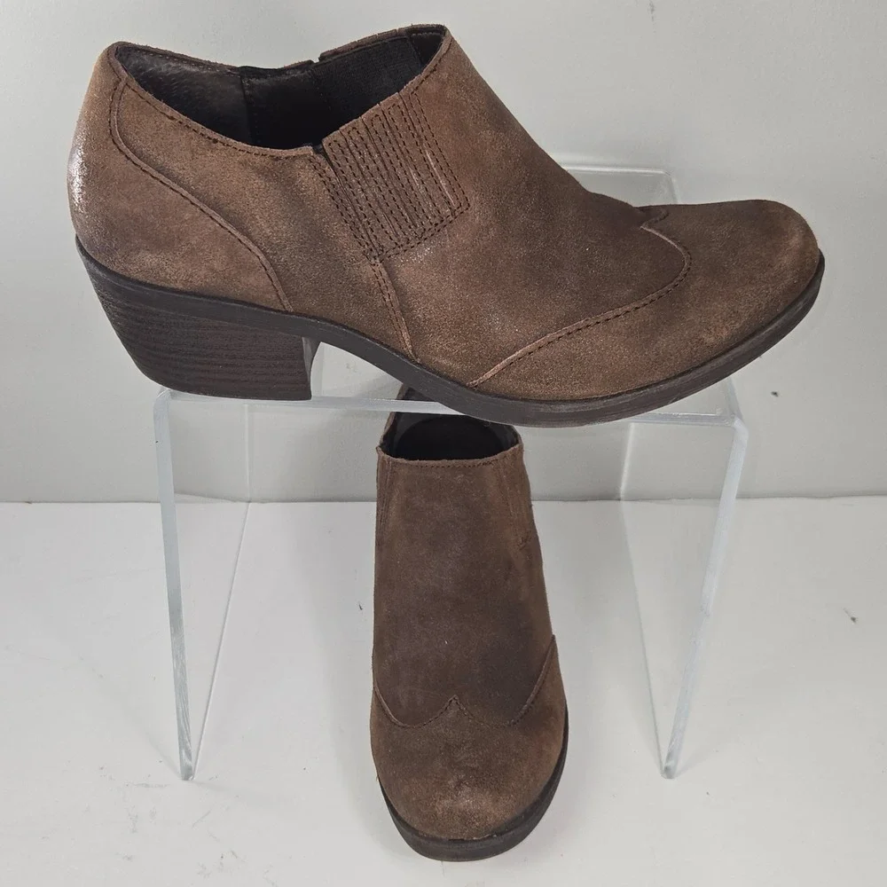 Korks by Kork-Ease Brown Suede Wingtip Shooties Block Heel Ankle Boot 8-8.5